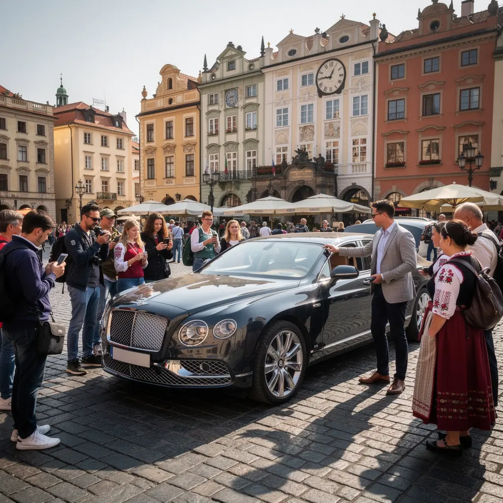 Kabriolet s otevřenou střechou na slunné pláži.